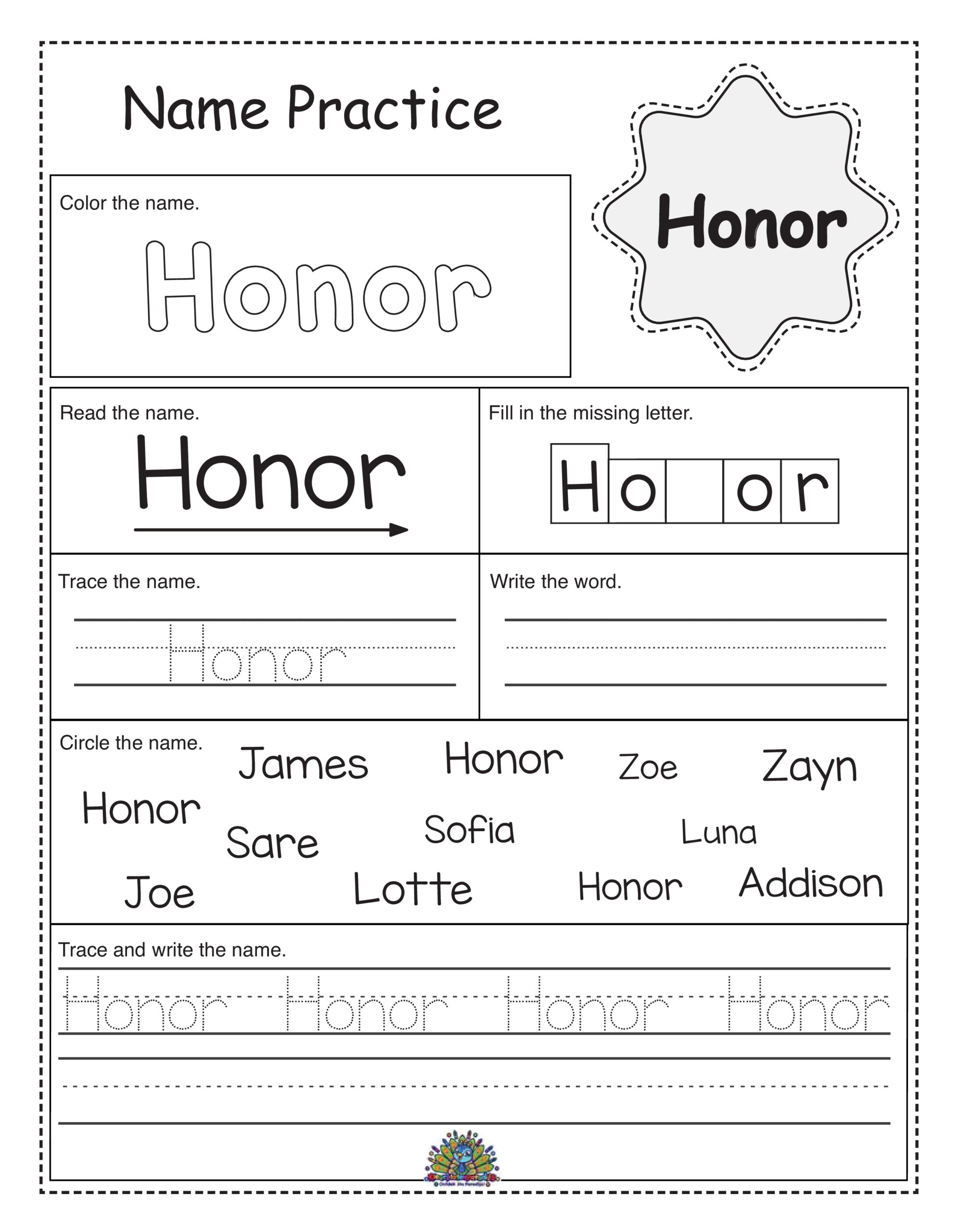 Honor worksheet 2
