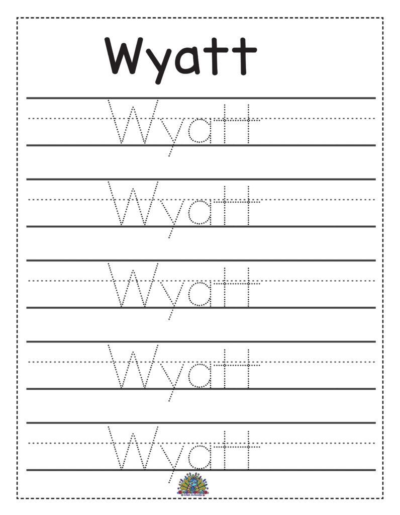 Oefenblad voor het leren schrijven van de naam Wyatt – Educatief en leuk voor kinderen