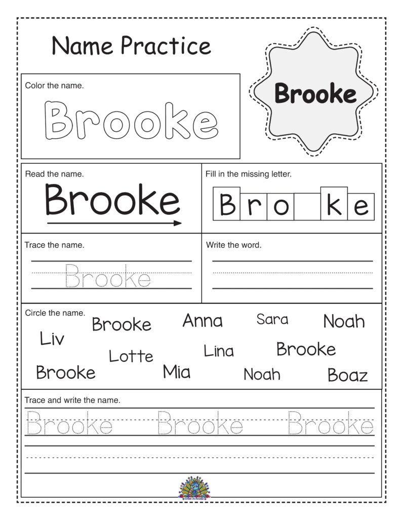Oefenblad voor het leren schrijven van de naam Brooke – Educatief en leuk voor kinderen