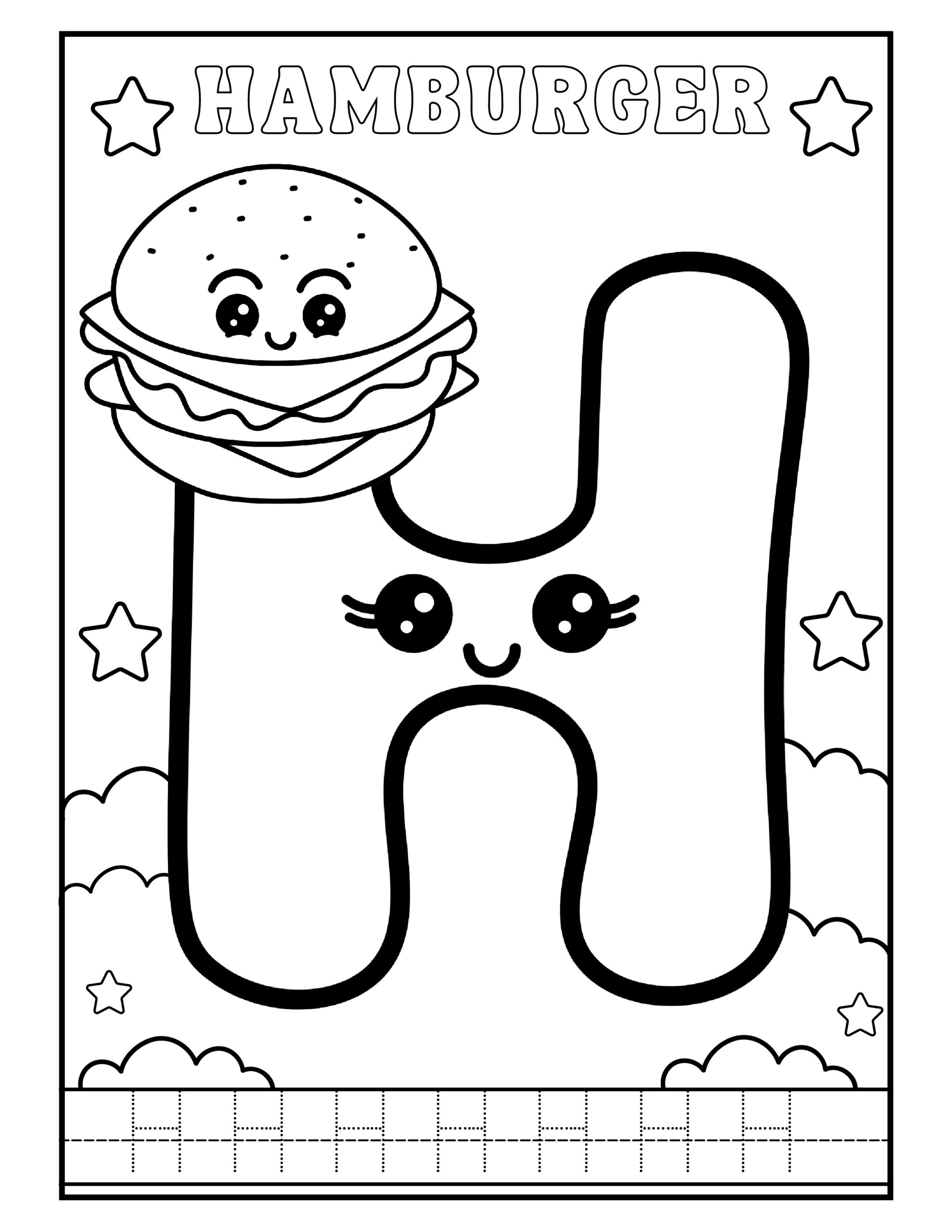 Letter H met vrolijke hamburger