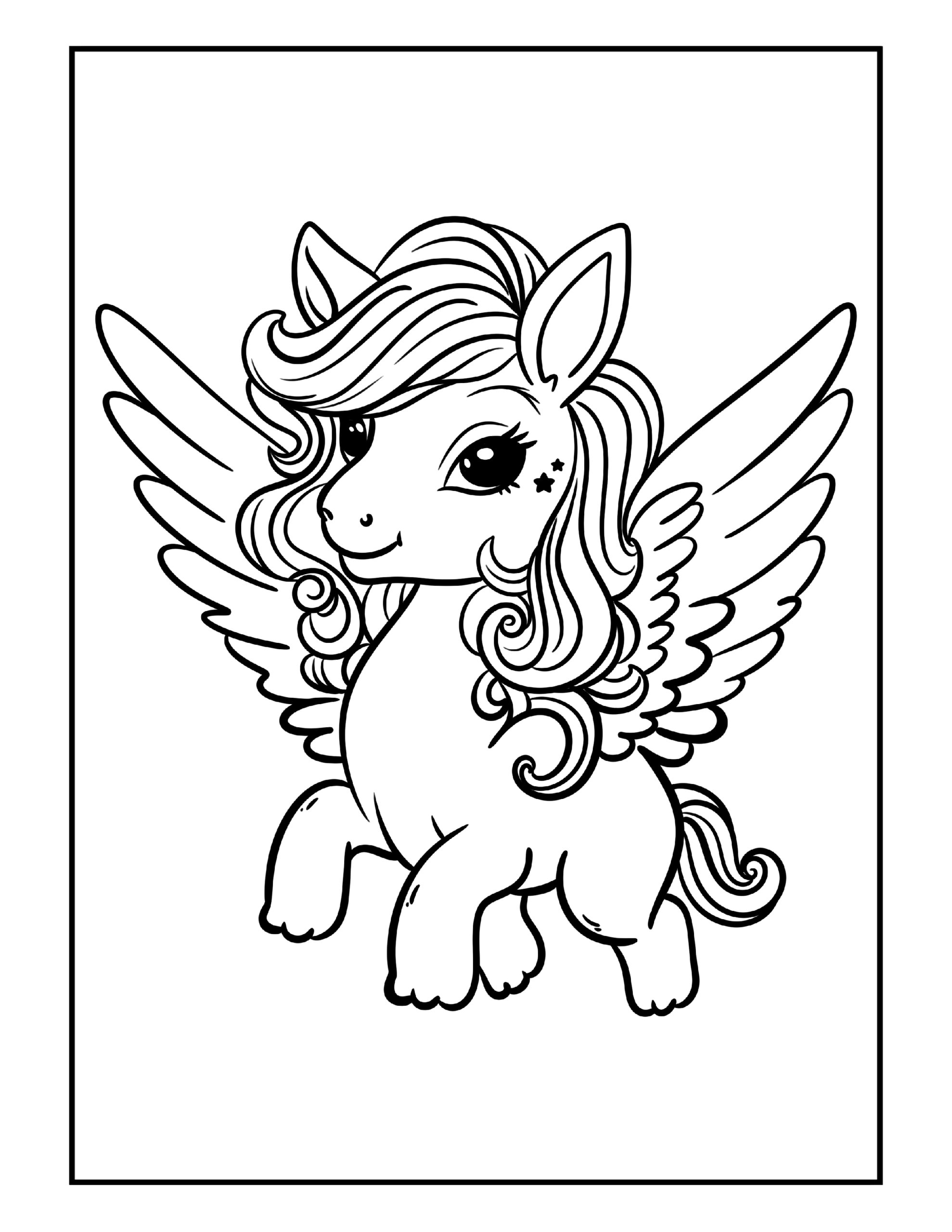 Gratis kleurplaat van schattige gevleugelde eenhoorn – Print en kleur voor kinderen en volwassenen