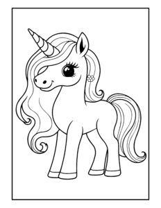 Gratis kleurplaat van schattige eenhoorn met bloem in haar manen – Print en kleur voor kinderen en volwassenen