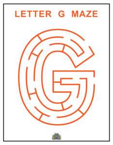 Educatief werkblad met een doolhof in de vorm van de letter G om kinderen spelenderwijs te leren