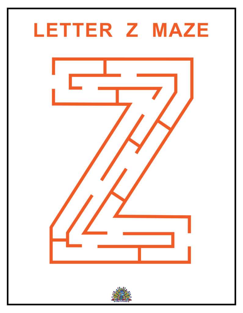 Doolhof in de vorm van de letter Z om kinderen spelenderwijs letters te leren