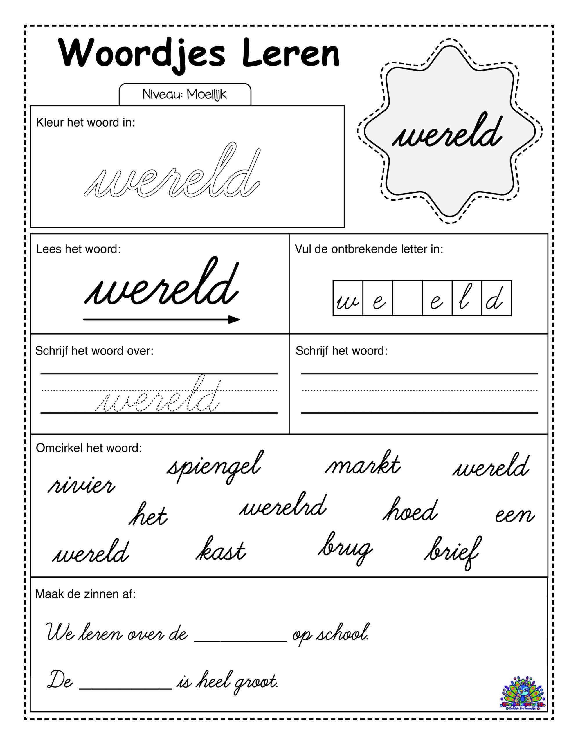 Difficult Dutch 30 cursive worksheets 3