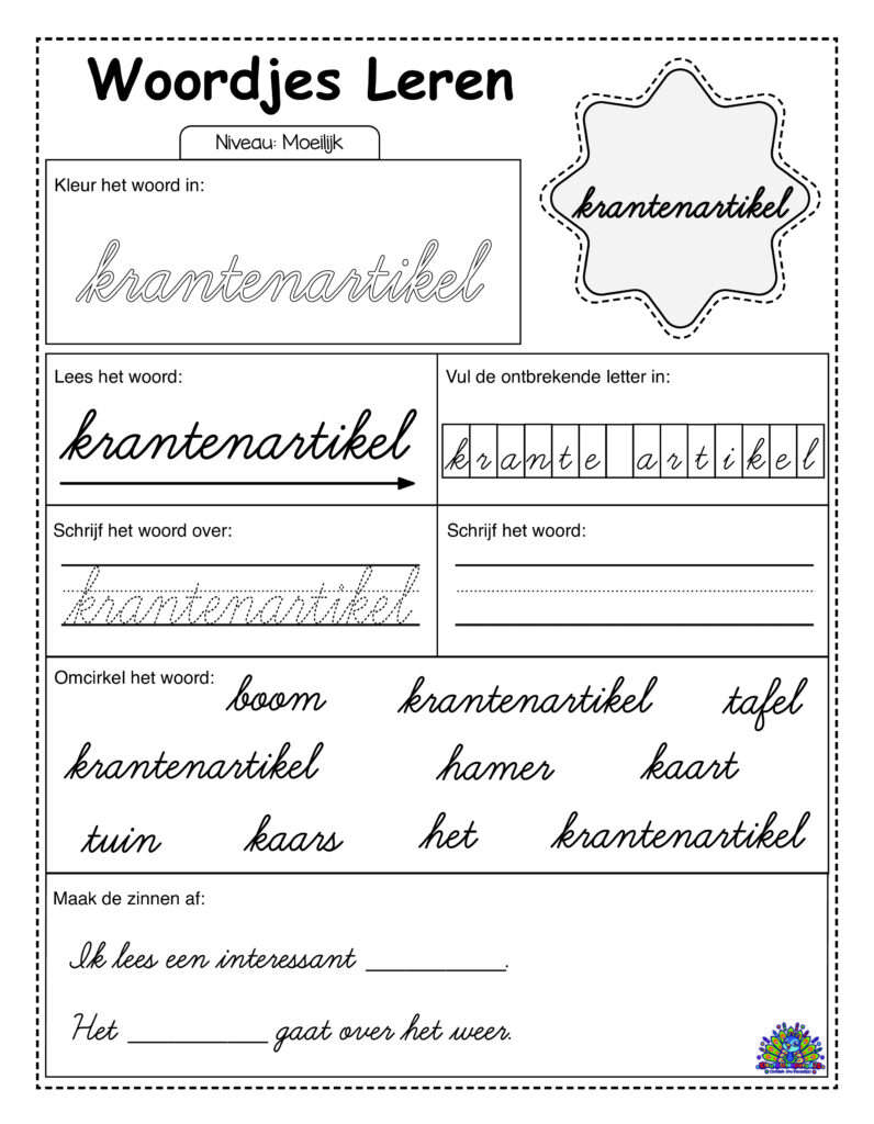 Difficult Dutch 30 cursive worksheets 30