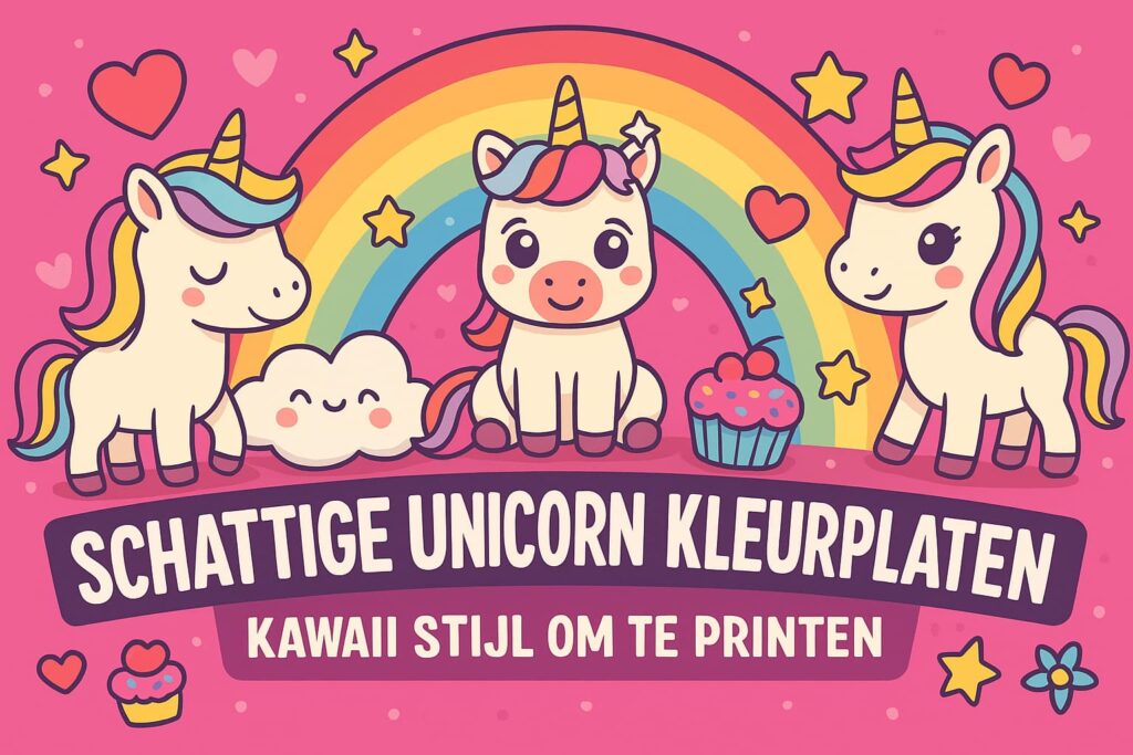 Schattige unicorn kleurplaat in kawaii stijl – gratis printen