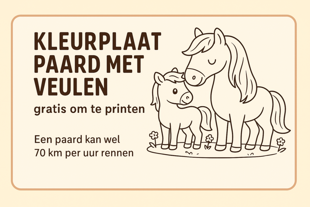 Gratis kleurplaat van een paard met veulen om te printen en in te kleuren