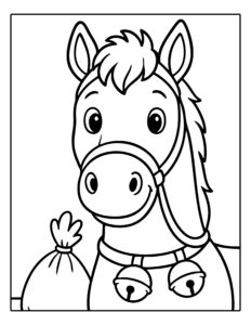 Gratis kleurplaat van het paard van Sinterklaas met belletjes en zak