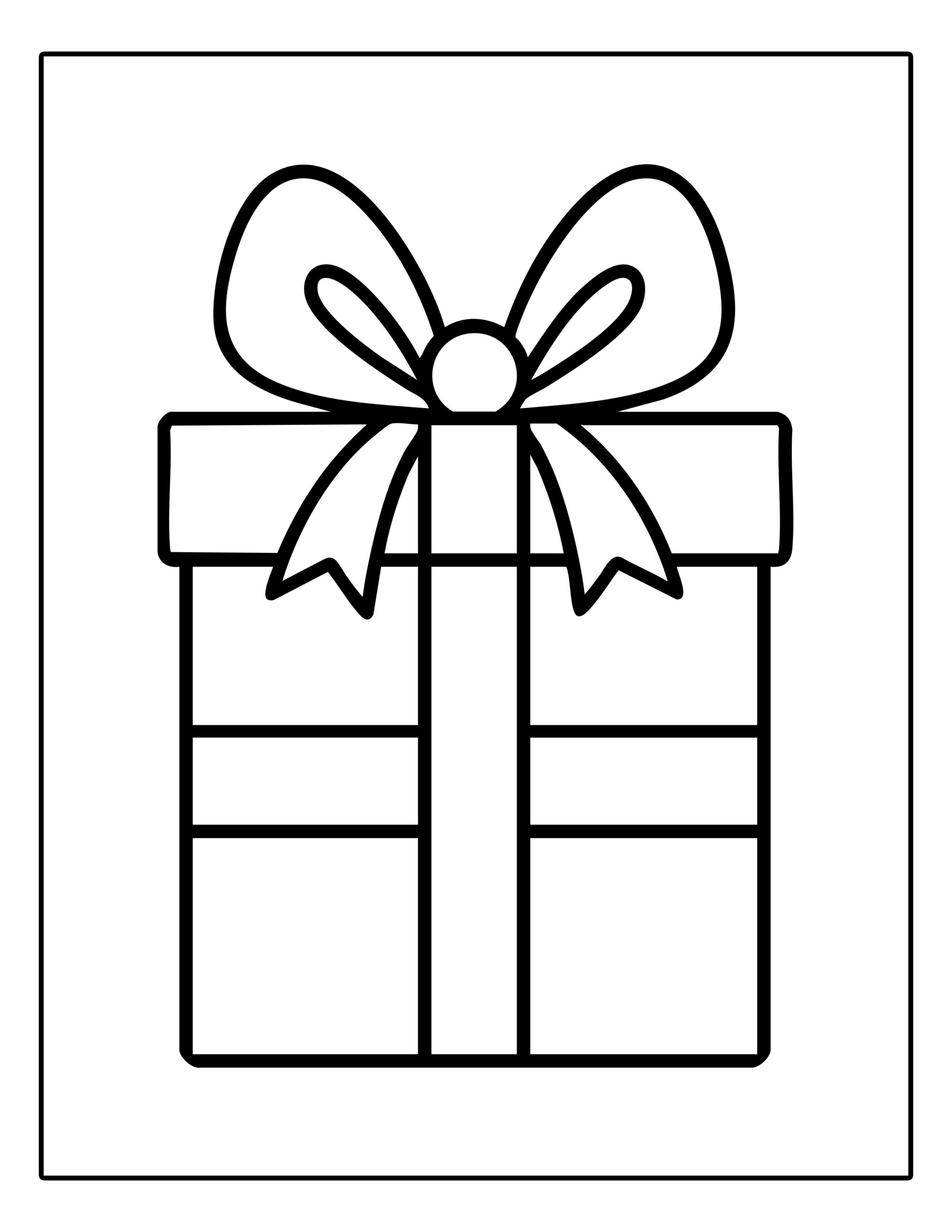 Gratis kleurplaat van een cadeau met strik om in te kleuren en te printen