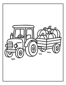 Herfst kleurplaat tractor met pompoenen