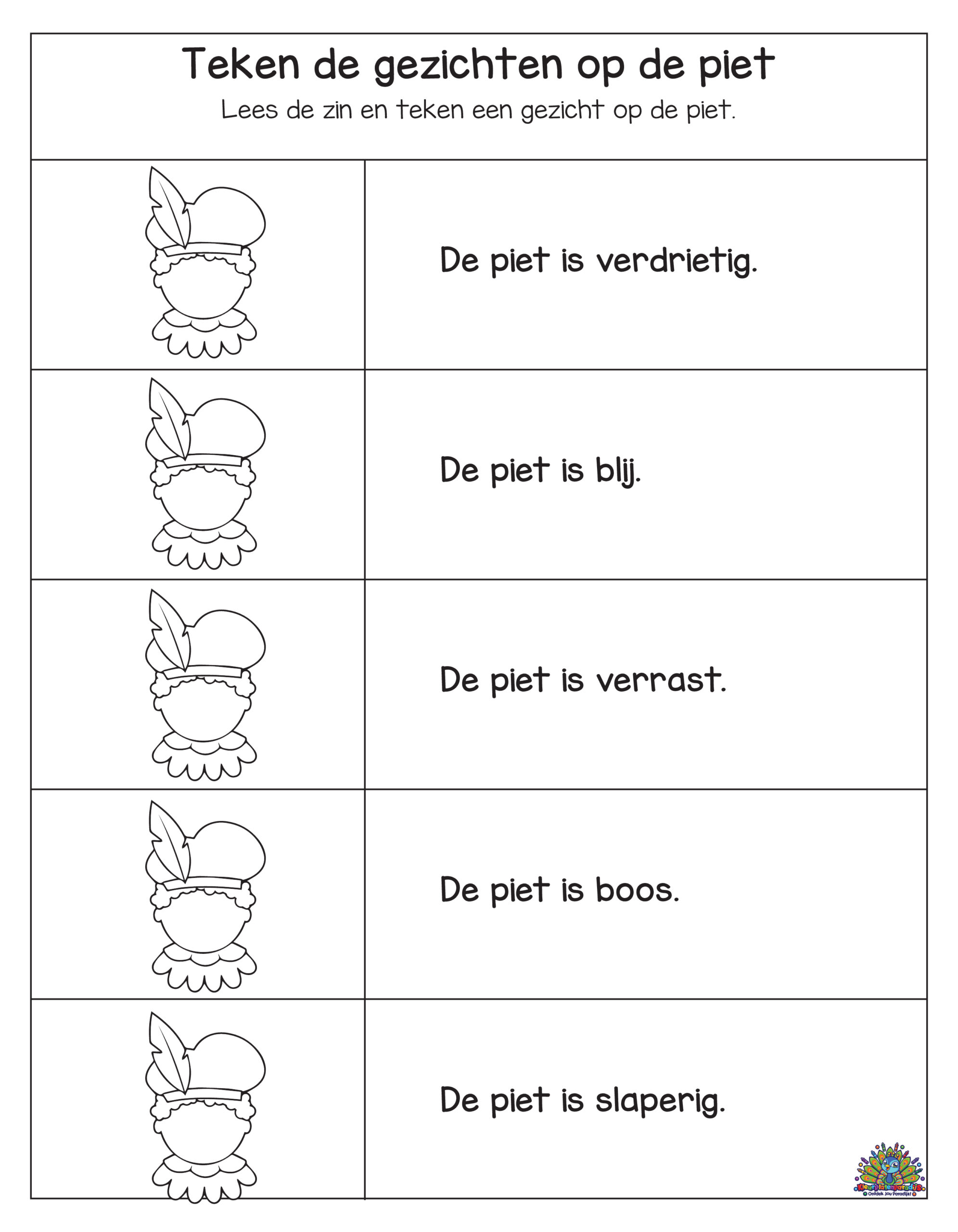 Sinterklaas emoties tekenen werkblad – gratis werkblad op A4