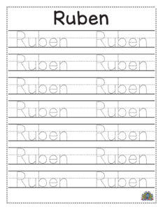 Werkblad naam overtrekken voor kinderen om Ruben te schrijven