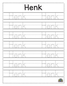 Oefenblad voor het oefenen van het schrijven van de naam Henk
