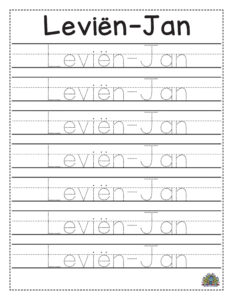 Oefenblad voor het oefenen van het schrijven van de naam Leviën-Jan