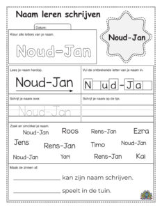 Naam schrijfwerkblad om de naam Noud-Jan te oefenen voor kinderen