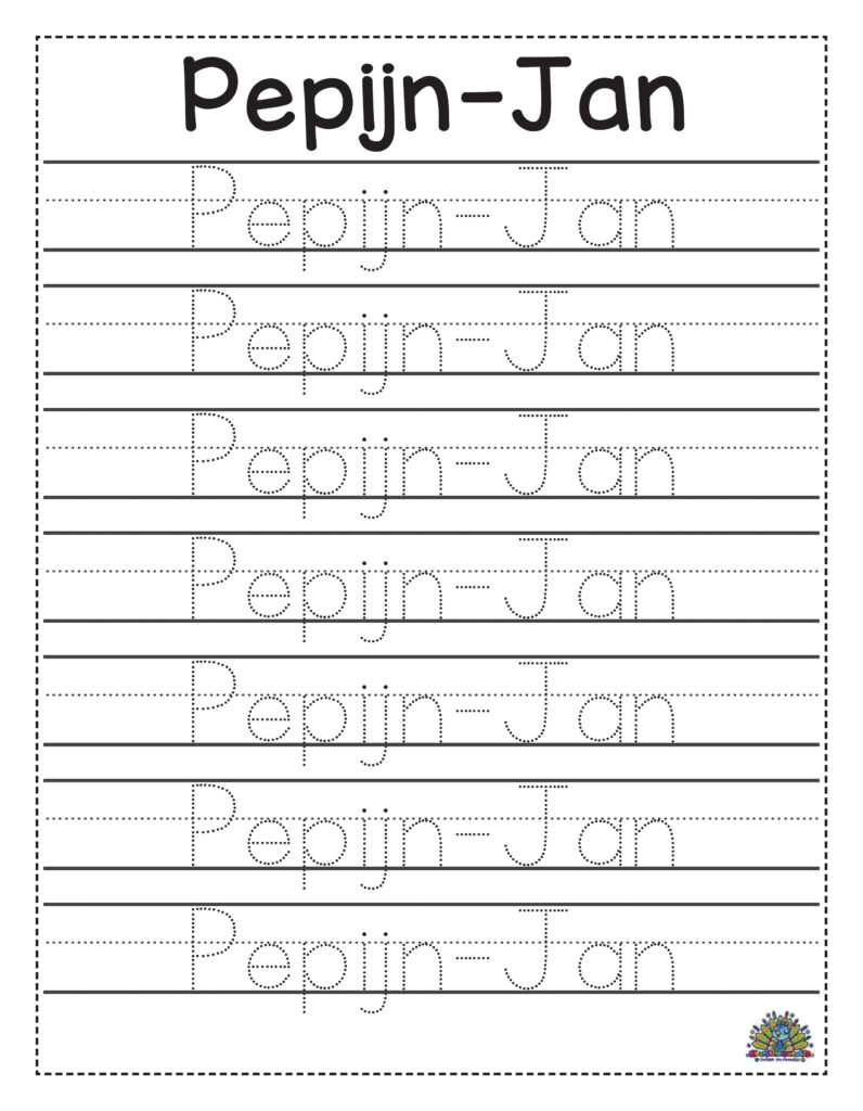 Oefenblad om het schrijven van de naam Pepijn-Jan te oefenen voor kinderen
