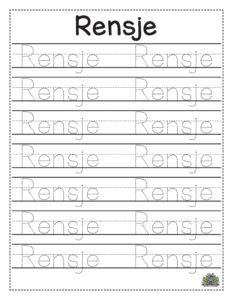 Werkblad voor naam schrijven oefenen met de naam Rensje voor jonge kinderen