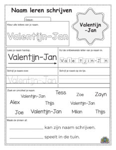 Werkblad kinderen naam Valentijn-Jan schrijven oefenen