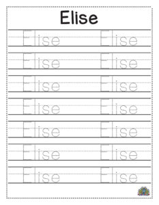 Oefenblad voor kinderen om de naam Elise te schrijven