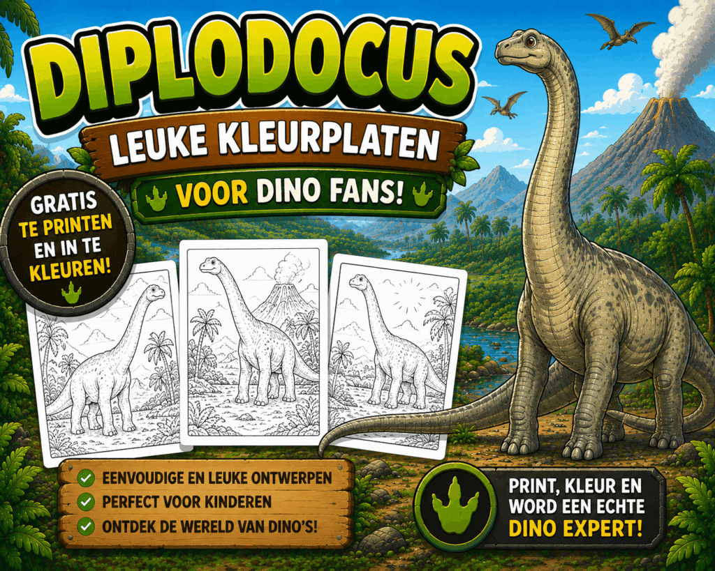 Diplodocus kleurplaten voor kinderen gratis printen en inkleuren