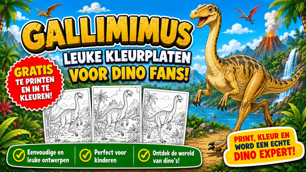 Gallimimus kleurplaten voor kinderen gratis printen en inkleuren