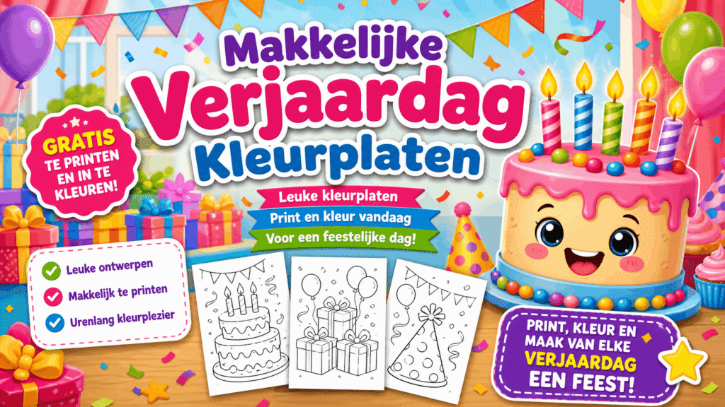 Makkelijke Verjaardag Kleurplaten kleurplaat met taart en slingers
