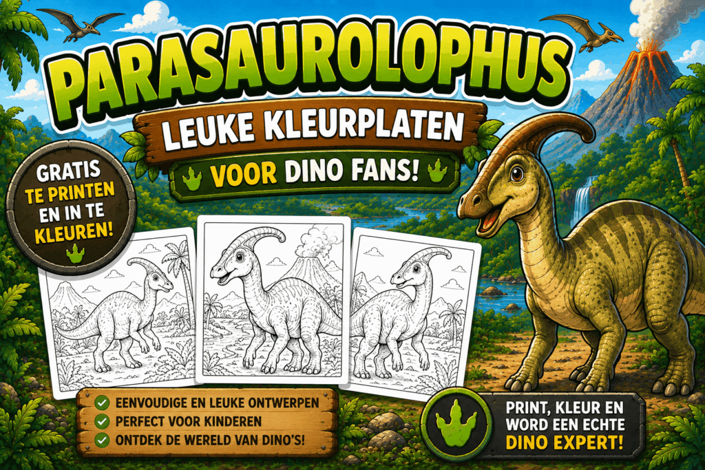 Parasaurolophus kleurplaten voor kinderen gratis printen en inkleuren
