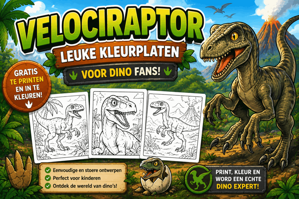 Velociraptor kleurplaten voor kinderen gratis printen en inkleuren