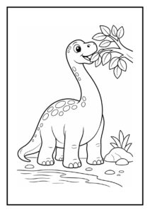 Vrolijke diplodocus die onder een regenbui schuilt in een bosrijke omgeving kleurplaat