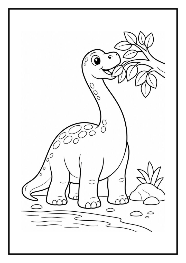 Vrolijke diplodocus die onder een regenbui schuilt in een bosrijke omgeving kleurplaat