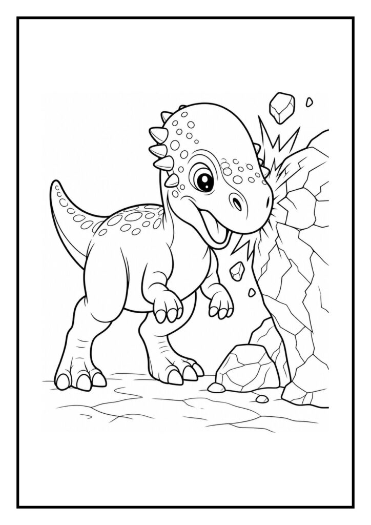 Schattige baby T-Rex die voorzichtig balanceert op een boomstam kleurplaat