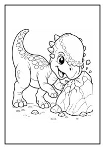 Vrolijke kleurplaat van Pachycephalosaurus die regen van zijn rug schudt