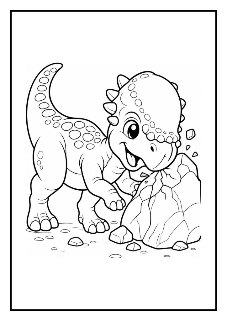 Vrolijke kleurplaat van Pachycephalosaurus die regen van zijn rug schudt
