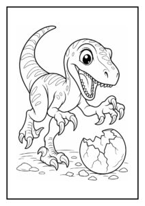 Kleurplaat van een deinonychus die zijn nest met eieren beschermt