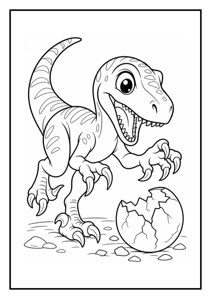 Kleurplaat van een deinonychus die zijn nest met eieren beschermt