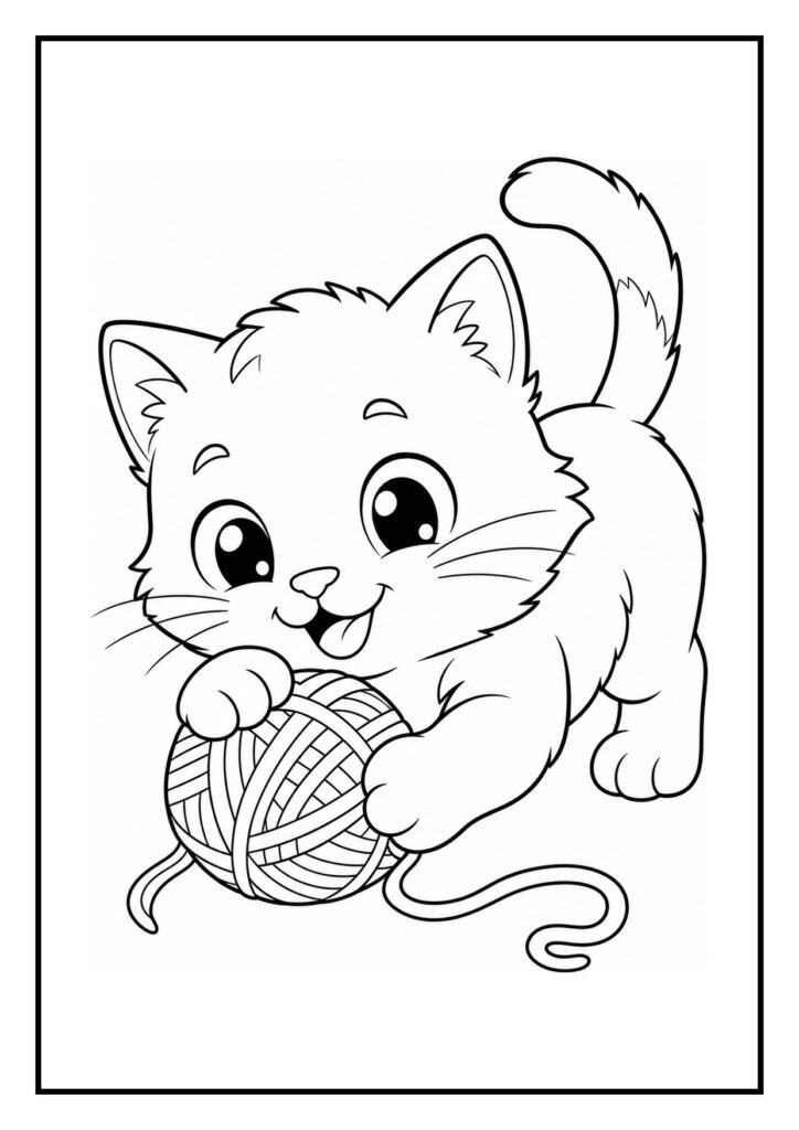 Kleurplaat van een speelse kitten die balanceert over een hek