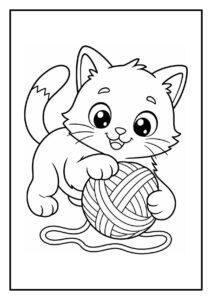 Speelse en schattige kat die probeert een visje te tikken, kleurplaat voor kinderen