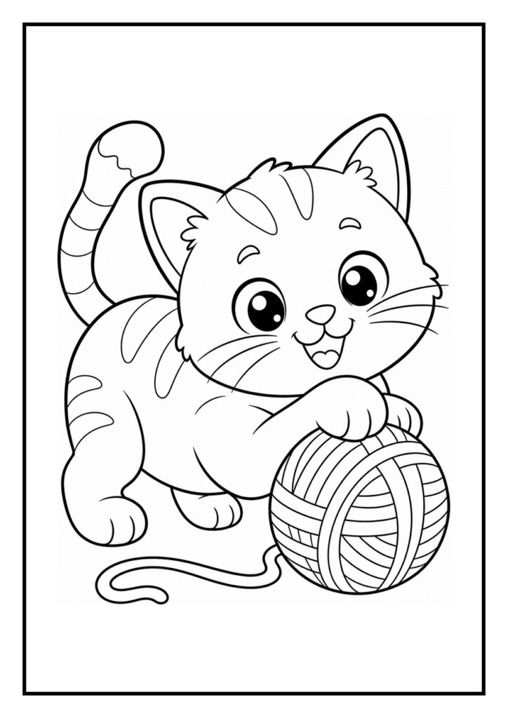 Kleurplaat van een kat die met zijn poten een grote vis omhoog vangt