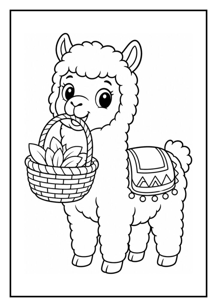 Lama die vrolijk over een lage boomstam springt kleurplaat voor kinderen