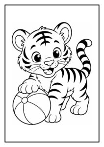 Tijger die uit een houten krat klimt