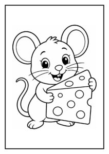 Vrolijke muis die een kleine slee voorttrekt met een stuk kaas in de hand