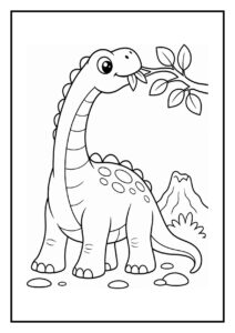 Kleurplaat van een Brachiosaurus die uit een hoge vijverrand drinkt