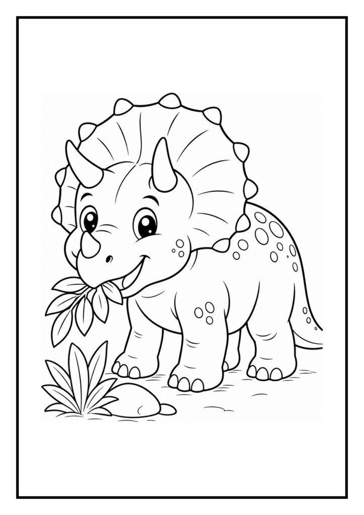 Vrolijke schattige Triceratops die in een modderpoel speelt in een bosrijke omgeving