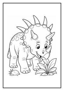 Kleurplaat van een Styracosaurus die fel zijn eetplek verdedigt in een bosrijke omgeving.