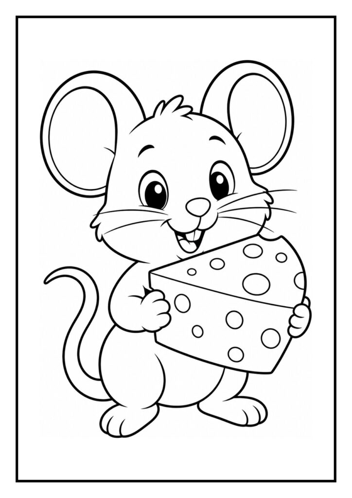Schattige Muis Met Grote Kaas Kleurplaat