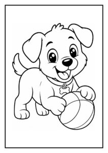 Kleurplaat van een schattige puppy die vrolijk speelt in de modder met zichtbare pootafdrukken