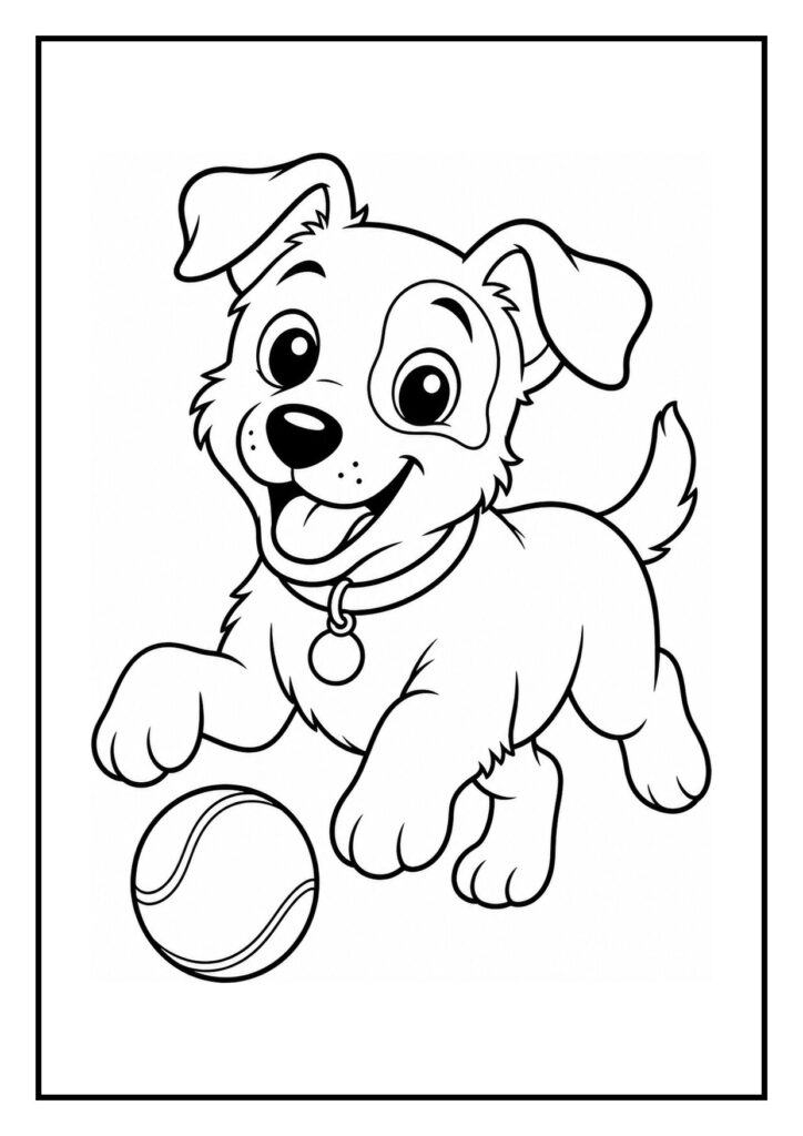 Kleurplaat van een speelse Jack Russell puppy die een frisbee vangt, vrolijk en geschikt voor jonge kinderen.