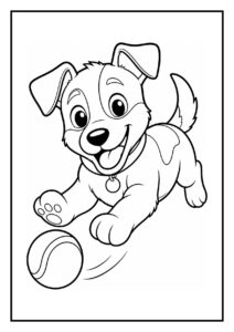 Kleurplaat van een schattige Jack Russell hond die onder een heg door snuffelt.