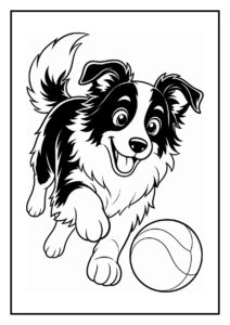 Kleurplaat van een Border Collie die speels door een agility-hoepel springt